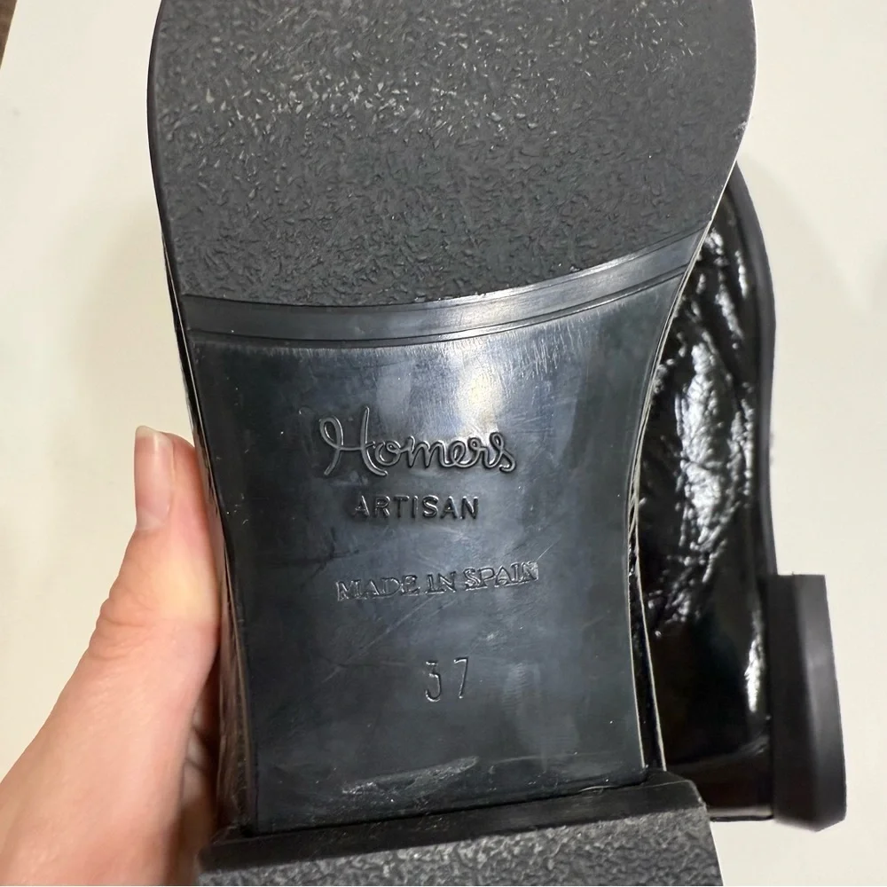 Homers Baby Flat with Chain Superluxe Black Patent Leather Shoes Size 7